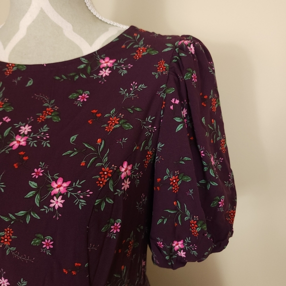 Old Navy Floral Maxi Dress Puff Sleeve Slit Boho Whimsigoth Witchy Medium Petite - Picture 5 of 16